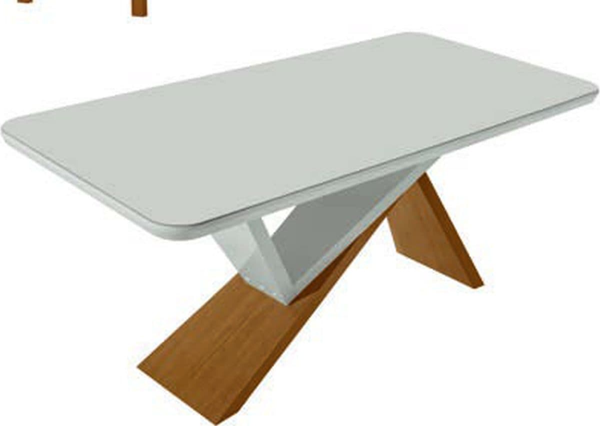 Mesa de jantar Petra 1,80 m — tampo de vidro — acabamento Naturale, Off White