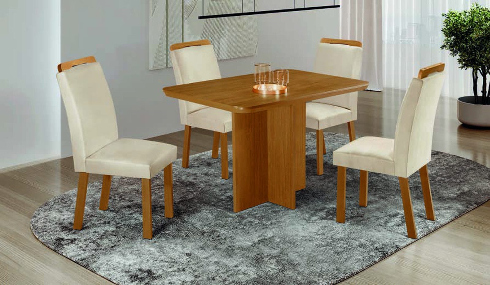Conjunto de jantar Berlim 1,20 m com 4 cadeiras Athenas em ambiente montado