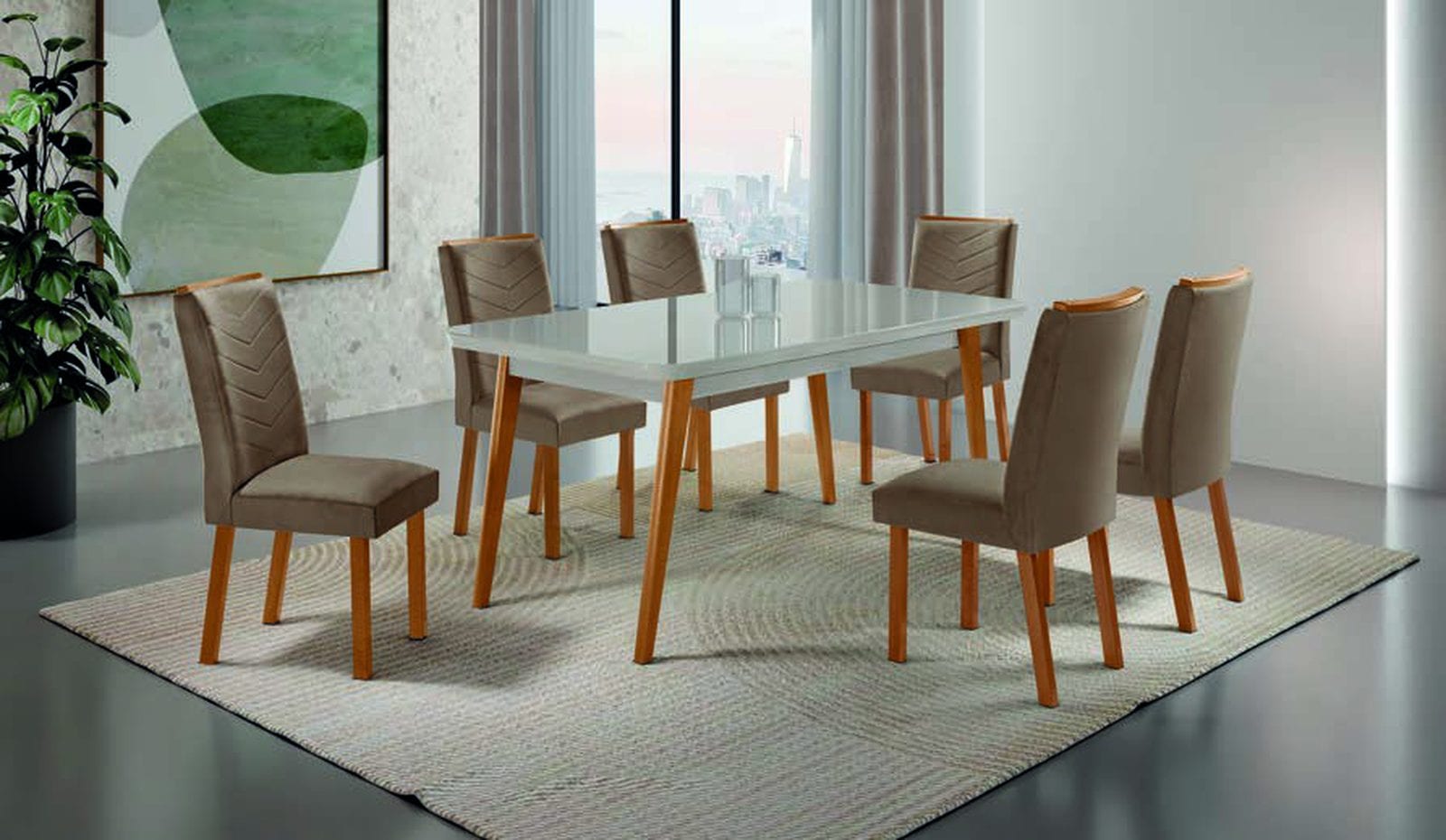 Conjunto de jantar Havana 1,80 m com 6 cadeiras Maldivas em ambiente montado