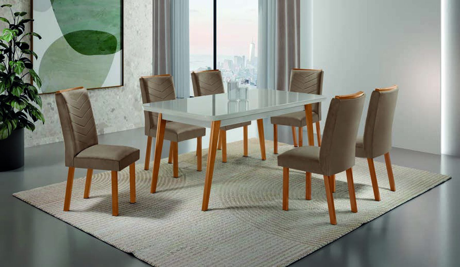 Conjunto de jantar Havana 1,80 m com 6 cadeiras Maldivas em ambiente montado